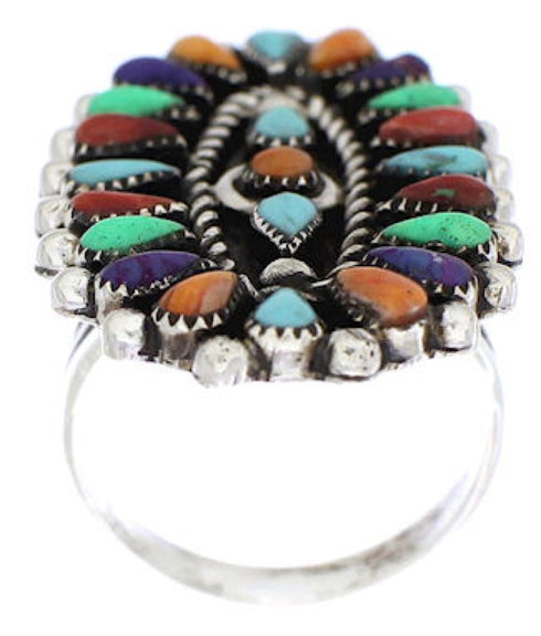 Needlepoint Multicolor Sterling Silver Jewelry Ring Size 5-3/4 YX35213