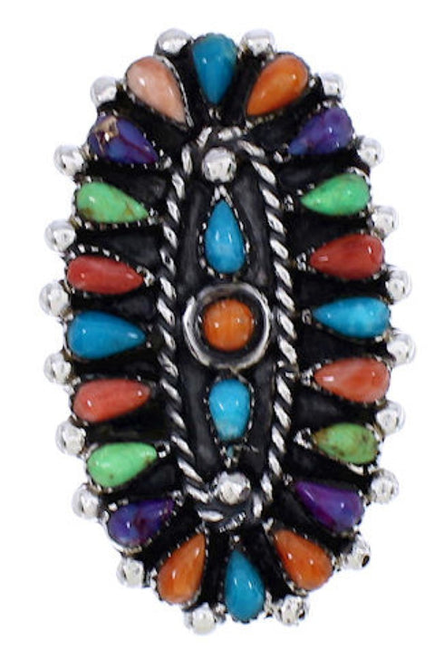 Sterling Silver Needlepoint Multicolor Jewelry Ring Size 6 YX35222