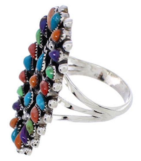 Sterling Silver Needlepoint Multicolor Jewelry Ring Size 6 YX35222