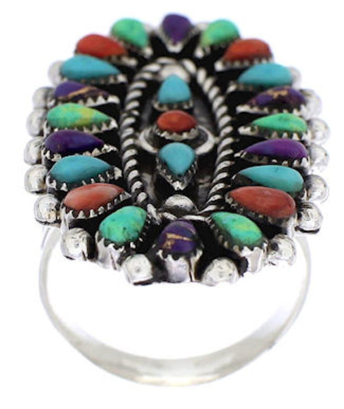 Sterling Silver Needlepoint Multicolor Jewelry Ring Size 6-1/4 YX35239