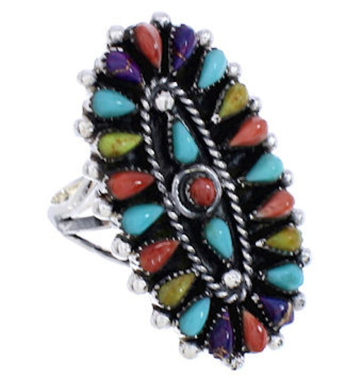 Multicolor Sterling Silver Needlepoint Ring Size 6-3/4 YX35249