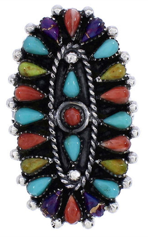 Multicolor Sterling Silver Needlepoint Ring Size 6-3/4 YX35249