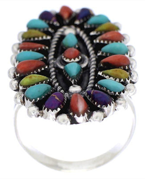Multicolor Sterling Silver Needlepoint Ring Size 6-3/4 YX35249