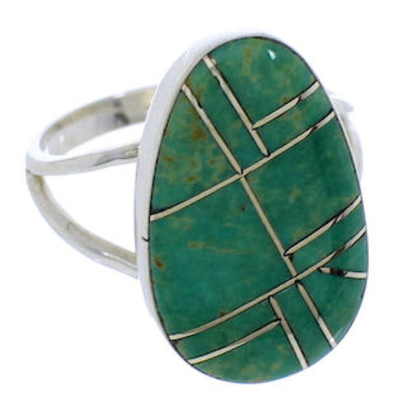 Turquoise Inlay Sterling Silver Jewelry Ring Size 7-1/2 TX39139