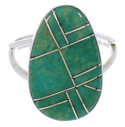 Turquoise Inlay Sterling Silver Jewelry Ring Size 7-1/2 TX39139