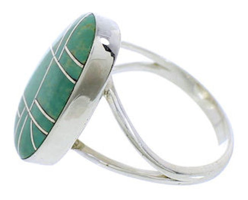 Turquoise Inlay Sterling Silver Jewelry Ring Size 7-1/2 TX39139