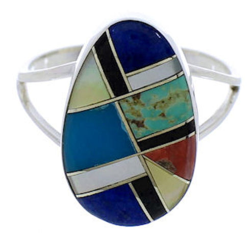 Multicolor Inlay Silver Southwestern Ring Size 4-3/4 WX81328
