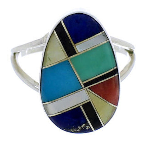 Southwest Multicolor Inlay Sterling Silver Ring Size 6-1/4 TX39230