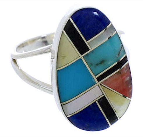 Southwestern Multicolor Inlay Sterling Silver Ring Size 6 TX39240