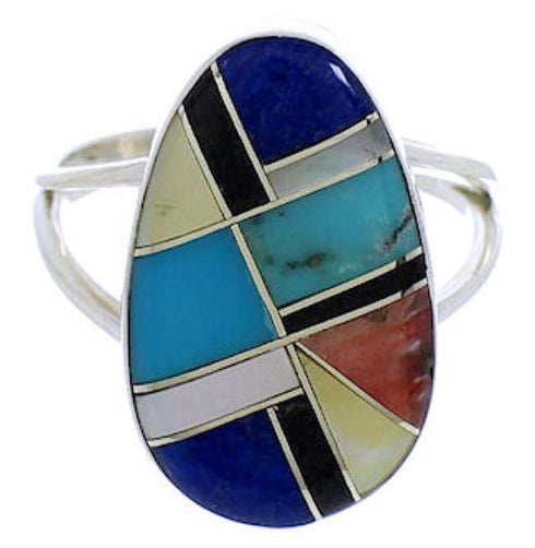 Southwest Sterling Silver Multicolor Inlay Ring Size 6-1/4 TX39254