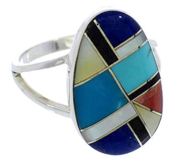 Genuine Silver Southwestern Multicolor Ring Size 7-1/2 TX39283