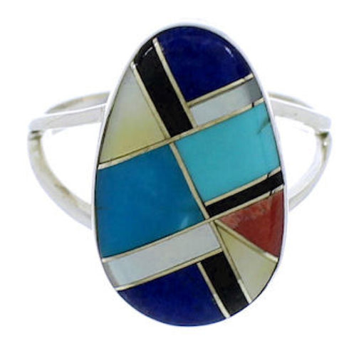 Genuine Silver Southwestern Multicolor Ring Size 7-1/2 TX39283