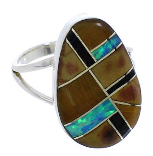 Genuine Silver Southwestern Multicolor Ring Size 6-1/2 TX39361