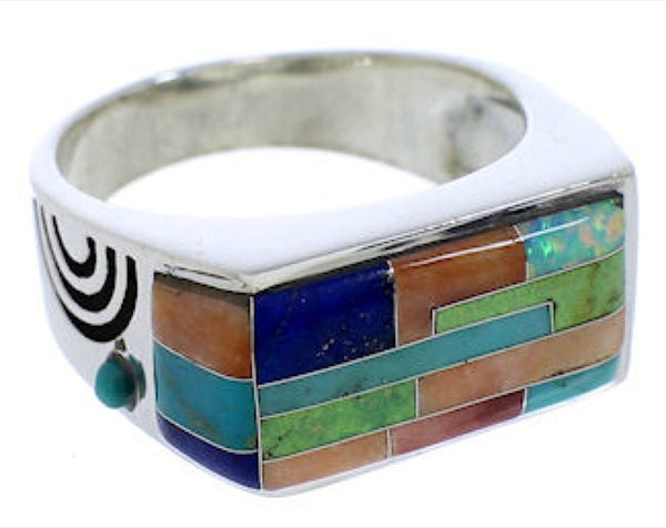 Sterling Silver Multicolor Inlay Ring Size 11-1/4 EX41344