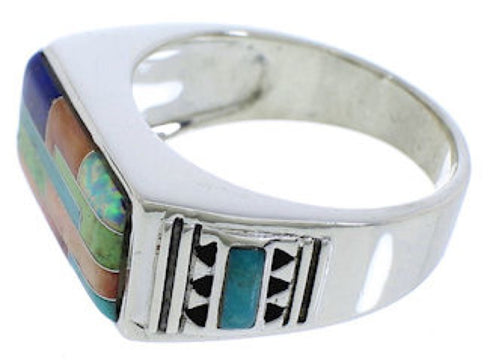 Sterling Silver Multicolor Inlay Ring Size 11-1/4 EX41344