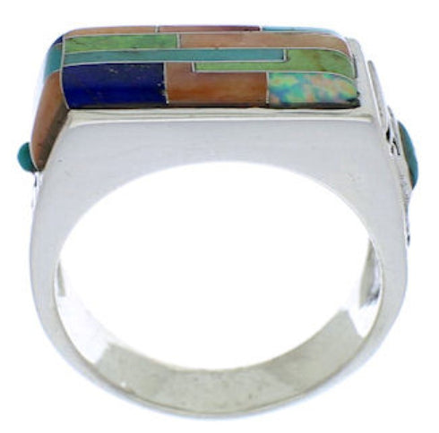 Sterling Silver Multicolor Inlay Ring Size 11-1/4 EX41344