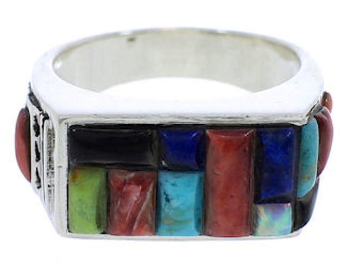 Multicolor Inlay Sterling Silver Ring Size 12-1/4 EX41570