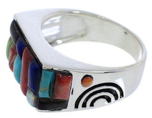 Multicolor Inlay Sterling Silver Ring Size 12-1/4 EX41570