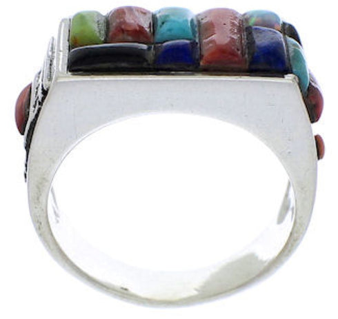 Multicolor Inlay Sterling Silver Ring Size 11-1/4 EX41567