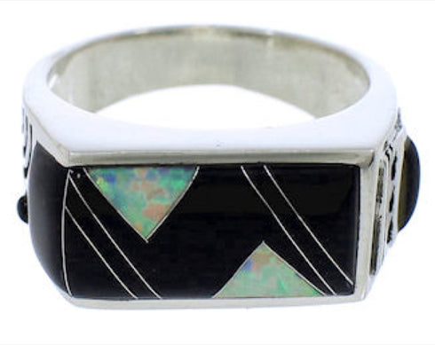 Opal And Black Jade Southwest Ring Size 11-1/2 EX41590
