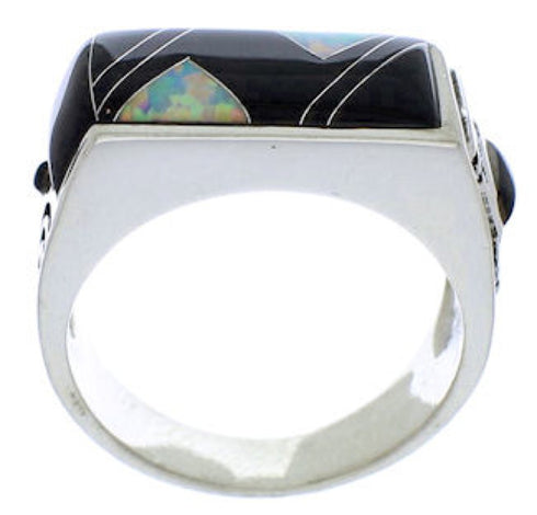 Opal And Black Jade Southwest Ring Size 11-1/2 EX41590