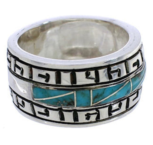 Southwestern Turquoise Inlay Sterling Silver Ring Size 5 TX38456