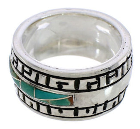 Southwestern Turquoise Inlay Sterling Silver Ring Size 5-3/4 TX38459