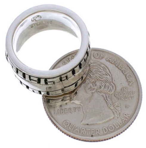 Turquoise Inlay And Southwest Silver Ring Size 8-1/2 TX38534