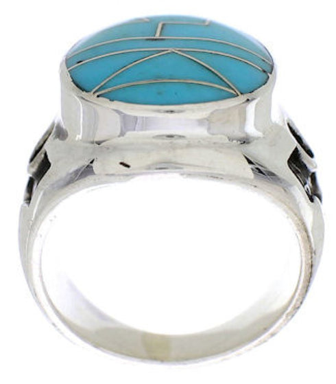 Silver And Turquoise Inlay Southwestern Ring Size 6-1/2 TX38620