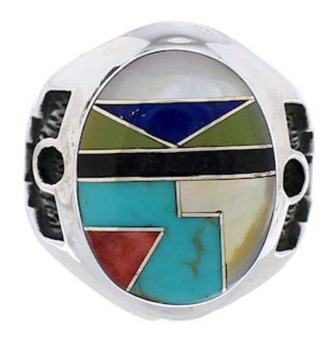 Multicolor Silver Southwest Inlay Ring Size 7-3/4 TX38700