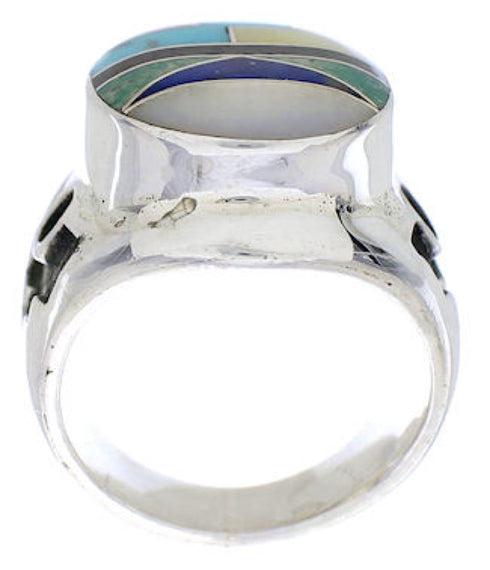 Multicolor Silver Southwestern Inlay Ring Size 6-1/2 TX38701