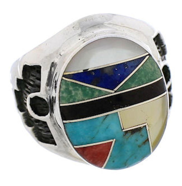 Silver Multicolor Southwest Inlay Ring Size 8-1/2 TX38706