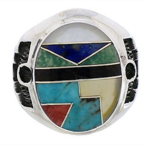 Silver Multicolor Southwest Inlay Ring Size 8-1/2 TX38706