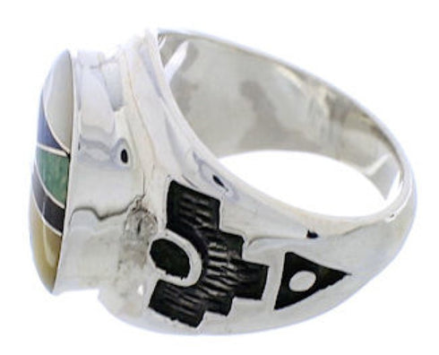 Silver Multicolor Southwest Inlay Ring Size 8-1/2 TX38706