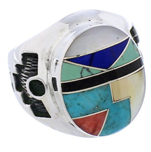 Genuine Silver Multicolor Southwestern Ring Size 8-1/4 TX38716