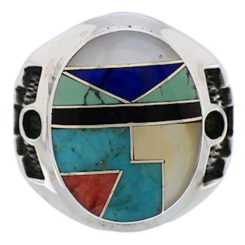 Genuine Silver Multicolor Southwestern Ring Size 8-1/4 TX38716