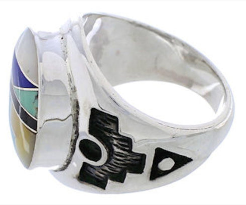 Genuine Silver Multicolor Southwestern Ring Size 8-1/4 TX38716