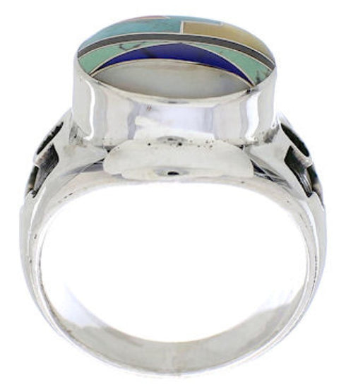 Genuine Silver Multicolor Southwestern Ring Size 8-1/4 TX38716