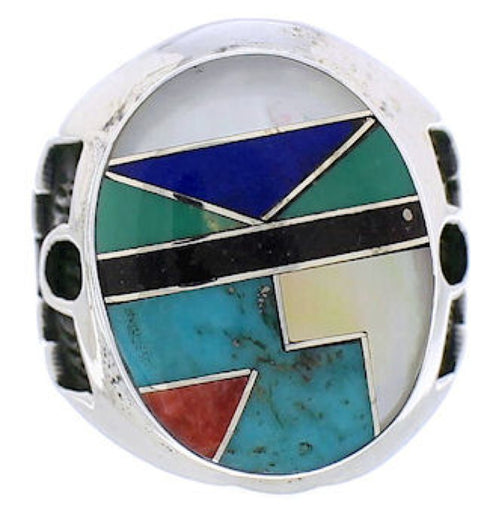 Sterling Silver Jewelry Multicolor Inlay Ring Size 7-1/2 TX38727