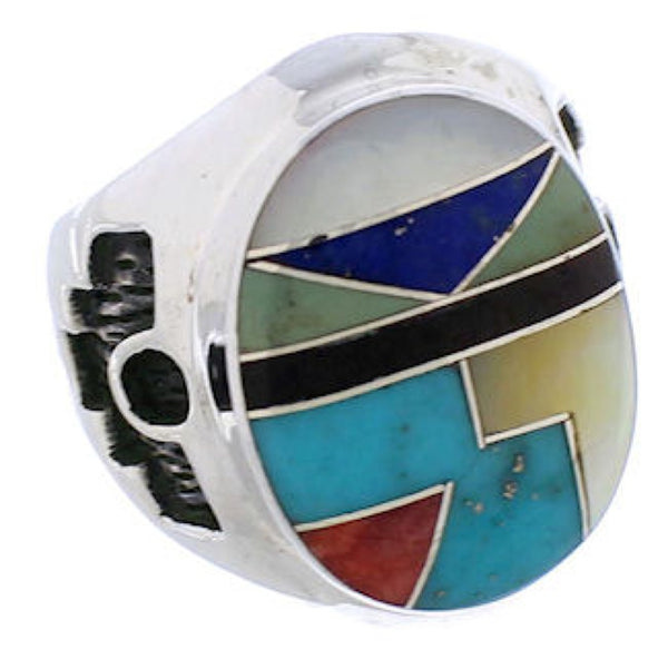 Authentic Sterling Silver Multicolor Inlay Ring Size 7-1/2 TX38730