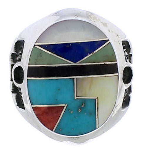 Authentic Sterling Silver Multicolor Inlay Ring Size 7-1/2 TX38730