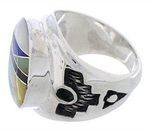 Southwest Sterling Silver Multicolor Inlay Ring Size 8 TX38735