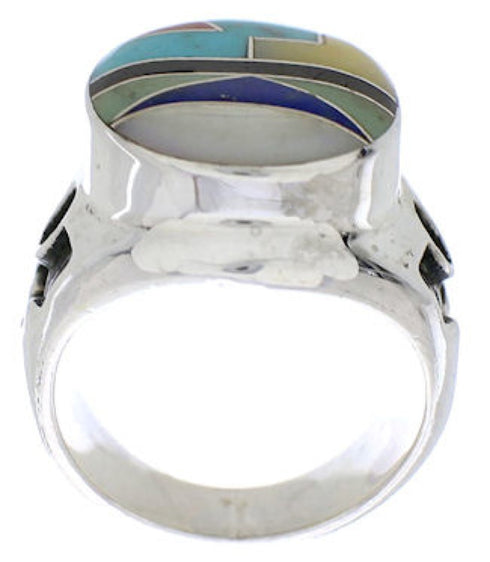 Authentic Sterling Silver Multicolor Inlay Ring Size 7-1/2 TX38730