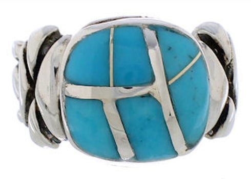 Southwestern Turquoise Inlay Sterling Silver Ring Size 6-3/4 TX39908