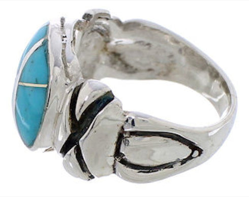Southwestern Turquoise Inlay Sterling Silver Ring Size 6-3/4 TX39908
