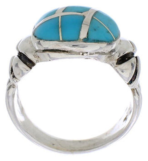 Southwestern Turquoise Inlay Sterling Silver Ring Size 6-3/4 TX39908