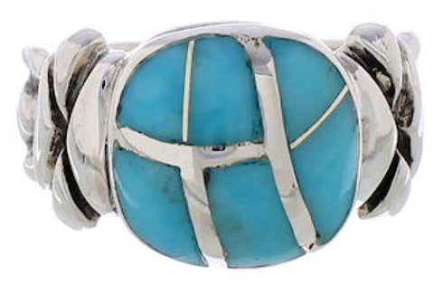Turquoise Inlay And Sterling Silver Ring Size 8-3/4 TX39914