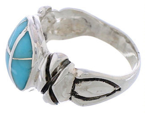 Turquoise Inlay And Sterling Silver Ring Size 8-3/4 TX39914