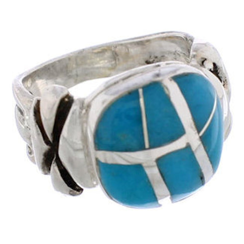 Turquoise Inlay And Silver Ring Size 4-3/4 TX39916