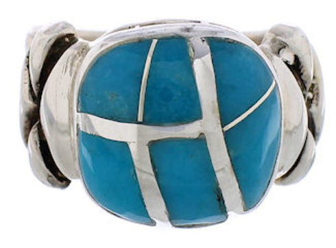 Turquoise Inlay And Silver Ring Size 4-3/4 TX39916